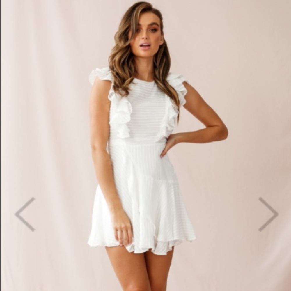 Wilton ruffle shoulder A-line white dress